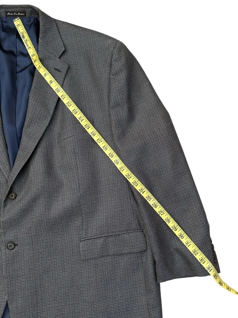 Lauren Ralph Lauren 56R Grey Blue Silk Wool Houndstooth Sport Coat Blazer Mexico